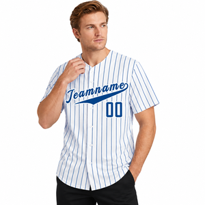 Custom Men's Baseball Jersey White Blue Striped Sublimated Print Moisture Wicking Short Sleeve Regular Fit Teamname 00 - Product Image 5