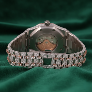 VVS Moissanite <b>Rose</b> Gold Arabic Dial Iced Automatic Luxury Watch Stainless Steel <b>Bracelet</b> Sapphire Glass Date Display Unisex - Product Image 2