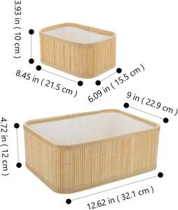 Nouveau design 2026 – Ensemble de paniers de rangement en bambou avec doublure, gain de place pour cosmétiques, organisation de chambre, style asiatique, durable - Product Image 3