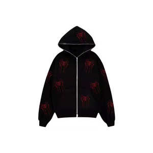 OEM Sweats à capuche personnalisés avec fermeture éclair en cristal strass Vêtements décontractés à impression thermique Streetwear délavé à l'acide Vintage sweats à capuche zippés - Product Image 3