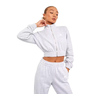 Vestes pour femmes à fermeture éclair de couleur gris chiné avec les logos personnalisés Vestes double couche de haute qualité Conception personnalisée - Product Image 1