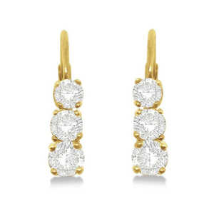 14k Yellow Gold Three-Stone <b>Leverback</b> Diamond <b>Earrings</b> 0.24ct Elegant and Luxurious Three-Stone Design - Product Image 1