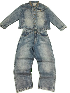 Clothing Manufacturer Custom Outfits <b>Embroidered</b> Denim <b>Jeans</b> Jacket Sets Oversized Heavyweight Denim Pants Sets for Men - Product Image 6
