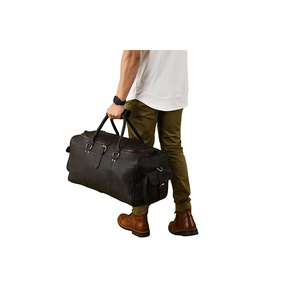 Bolsa de viaje de cuero genuino Vintage Unisex moderna de gran capacidad del fabricante indio con cremallera tamaño de cabina de viaje - Product Image 1