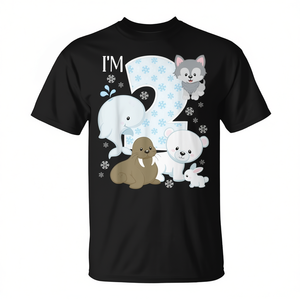 T-shirt Anniversaire 2 Ans Animaux Polaires avec Ours Polaire, Mors, Renard et Thème Marin – Produit Promotionnel - Product Image 2