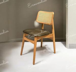 Chaise de salle à manger simple moderne pour extérieur, jardin, patio, bois de teck naturel, rotin scandinave pour restaurant, hôtel, ferme - Product Image 3