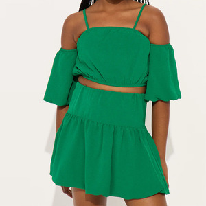 Customize <b>Girl</b> Short Sets Summer Outfits Solid Top + <b>Skirt</b> Shorts <b>Girls</b> 2-Piece Outfits Tracksuit Set in Summer Fashionable Sets - Product Image 1