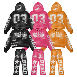 Conjunto Deportivo de 2 Piezas Unisex de Invierno, Talla Grande, Corte Ajustado, Estampado Personalizado, Lavado Ácido, Ligero, 100% Algodón Ecológico - Product Image 4