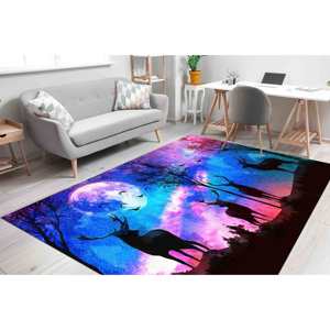 Alfombra con Silueta de Ciervo, Diseño de Nubes Coloridas en Patchwork, Ecológica, Tradicional, para Comedor, de Lana, Grosor Medio, con Látex - Product Image 2