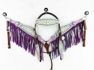 Collarín y Pechopetral de Cuero Genuino Suave Natural con Cuentas de Cristal Blanco y Flores, Estilo Western, para Caballo, con Logotipo Personalizado - Product Image 2