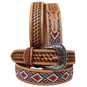Cinturón de piel de vaca internacional para hombres y mujeres, cinturón de cuentas azteca occidental, diseño tallado a mano al mejor precio, venta al por mayor - Product Image 1