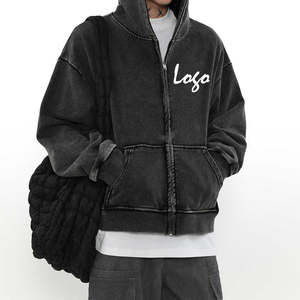 Logo personnalisé 100% coton automne rétro lavé perlé vierge hommes écologique brodé goutte épaule pull à capuche - Product Image 6