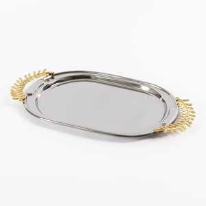 Plateau de service en métal à poignée dorée antique en aluminium de forme ovale avec logo personnalisé à bas prix - Product Image 3