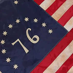Bandera Americana Bordada de Tela Resistente 3x5, Estilo Vintage de 1776, con Diseño de Betsy Ross, Teñida con Tinte de Té, Hecha de Seda, de Bennington Founding Fathers - Product Image 3