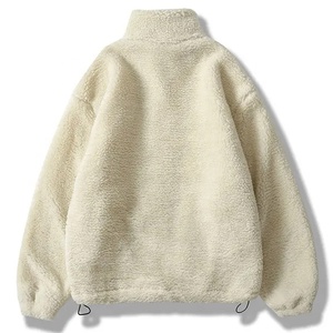 แจ็คเก็ตขนแกะฮิปฮอปฤดูหนาวสำหรับผู้ชายเสื้อโค้ทแบบมีซิปสีทึบน้ำหนักเบาสีดำสีขาว - Product Image 2