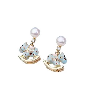 Cute Animal Shape Drop <b>Earrings</b> with Freshwater Pearl and Claw Setting Gold Plated Rocking Horse Design for Women Everyday Wear - Product Image 4