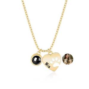 Jeulia Petland Custom Name Heart and Paw Photo <b>Projection</b> Pendant <b>Necklace</b> - Product Image 1