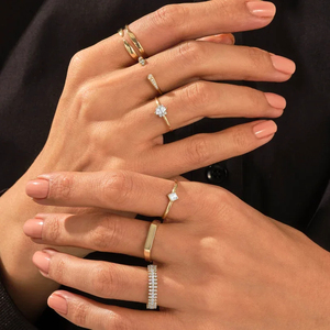 แหวนแต่งงานเพชรโมอิสซาไนต์ทรงกลม คลาสสิก ชุบทองคำแท้ 14KT แบบครึ่งวง สำหรับทุกเพศ ของขวัญสุดหรูสำหรับเธอ - Product Image 6