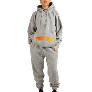 Costume surdimensionné à épaules tombantes pour femmes sur mesure 100% coton logo brodé sur mesure 2 pièces costume de jogging hip hop - Product Image 1