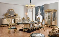 Juego de Comedor Clásico de Lujo Tallado en Madera de Teca Dorada Antigua, Muebles de Comedor Personalizados de Alta Gama y Duraderos