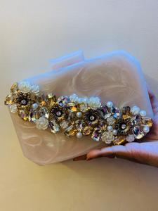 Embrague de mano con abalorio de mariposa Vintage chapado en oro de perla de imitación de resina en forma de D, embrague completo de diseñador para boda de mujer - Product Image 6