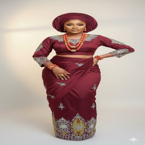 Super Classic Modest Nigerian Purple George Wrapper Silk <b>Fabric</b> With Exclusive Stone Work On Floral Pattern For Wedding Wear - Product Image 3