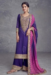 Dernier costume Salwar en soie de chinon lourd et Dupatta avec impression numérique broderie séquence miroir travail femme mode - Product Image 3