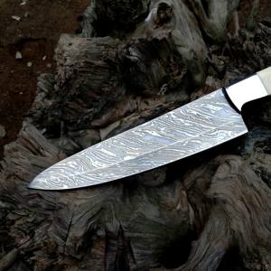 มีดเชฟเหล็กกล้าคาร์บอนงานแฮนด์เมดออกแบบอย่างสวยงามมีดดามัสกัสใบมีดสแตนเลสด้ามไม้ DIY - Product Image 2
