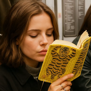 Couverture de carnet en coton 100% jaune imprimée et matelassée, motif tigre, faite à la main – Pièce d'exception durable et cadeau idéal - Product Image 1