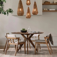 Ensemble table et chaises de salle à manger en bois de teck massif 4 places table ronde d'intérieur et chaises marron pour ensemble de meubles de restaurant commercial