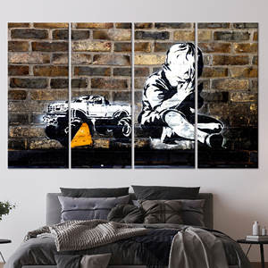 Banksy Praying Boy Graffiti Printed Canvas Artwork - Elegant Modern Decor,SET OF 4 CANVAS - Product Image 1