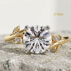 แหวนหมั้นรูปใบไม้ประดับเพชรทรงกลม ทำจากเงินแท้ 925 - Product Image 3