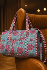 Azul con calidad Floral Rosa Ecológico Algodón duradero Deporte Weekender Bolsa de lona Cierre de cremallera de gran capacidad para viajes - Product Image 4