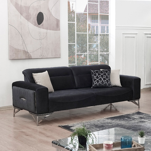 Hiện Đại 7 Chỗ Ngồi Phòng Khách Sofa Màu Đen Grey Nhung Chrome Chân Phong Cách Đồ Nội Thất Sang Trọng Cho Nhà Văn Phòng Phòng Chờ Khách Sạn Lưu Trữ - Product Image 3