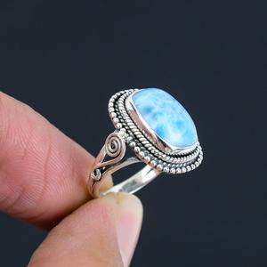 Larimar pierres précieuses bague bijoux pour femmes argent Boho Style bijoux 925 argent Sterling tendance à la main bague cadeau pour elle - Product Image 4