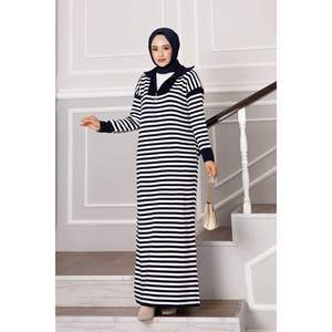 Robe rayée zippée en maille Bleu Marine - Product Image 1