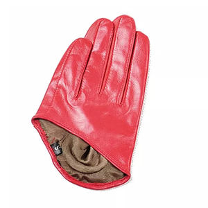 ถุงมือหนังแฟชั่นครึ่งนิ้วสำหรับผู้หญิง,ถุงมือหนังแท้พร้อมปลอกแขนยืดหยุ่นสำหรับขับขี่ในฤดูหนาว - Product Image 2