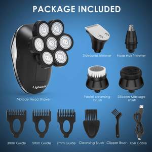 Kit de toilettage corporel électrique rechargeable, étanche IPX7, rasoir pour hommes chauves, tondeuse nez et barbe, tondeuse à cheveux - Product Image 3