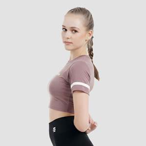 Dusty Pink Slim Fit Yoga <b>Top</b> with Breathable Soft Lightweight Spandex Fashion Design Solid Style Front Logo Plus Size Option - Product Image 5