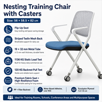 Chaise de formation empilable avec roulettes, siège relevable, dossier en maille, chaise de conférence/école/réunion rembourrée avec accoudoirs