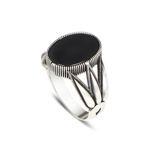 <b>Mens</b> Brass <b>Islamic</b> Vintage Natural Stone Ring Black Onyx Inlay Setting Rose Gold/Platinum Plated Turkish Ottoman Style <b>Gift</b> - Product Image 5