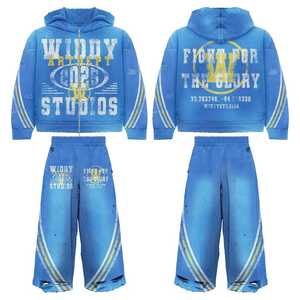 Conjunto de sudadera con capucha de lana de algodón lavado con ácido para hombre, chándal transpirable con logotipo personalizado para ropa informal para gimnasio de invierno fitness - Product Image 6