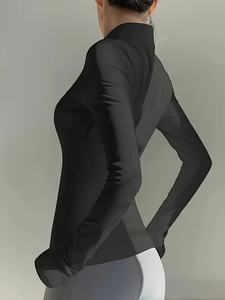 Chaqueta de yoga sin costuras para mujer, capa base de secado rápido, transpirable, ropa deportiva para gimnasio, correr, entrenamiento, fitness, corte ajustado. - Product Image 3