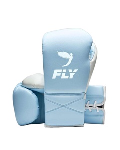 Gants de boxe super luxueux bleu ciel et blanc à lacets, en cuir véritable personnalisé, équipement sportif d'arts martiaux MMA Muay Thai - Product Image 1