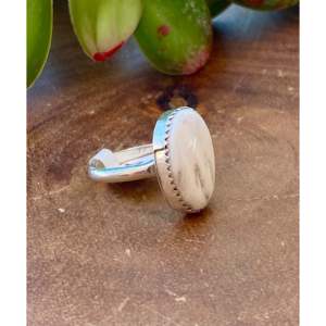 Navajo Handmade White Buffalo Sterling Silver <b>Ring</b> Vintage Hip-Hop Style <b>Adjustable</b> Size Cut Natural Stone for Everyday Wear - Product Image 3