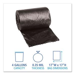 Rollos de Bolsas de Basura Perforadas Negras de Baja Densidad Boardwalk H3417RKKR01 de 4 Galones, 0.35 Mil, 17 x 17 Pulgadas para el Hogar - Product Image 3
