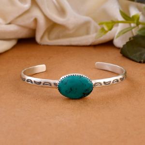 Ciel céleste argent 92.5 fait à la main argent plaqué manchette bracelet canal ensemble bleu Turquoise pierre classique artistique mat finition - Product Image 6