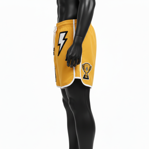 Shorts de Baño para Hombre de Microfibra de Poliéster de Alta Calidad, Color Amarillo Mostaza, con Paneles Laterales con Ribete, Logotipo Personalizado - Product Image 2