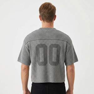 Suéter Corto Personalizado con Logotipo OEM ODM, Jersey de Punto Acanalado, Ropa Urbana, Top Corto de Punto para Hombre, Patrón 100% Algodón - Product Image 4