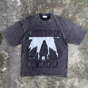 Custom Heavy Cotton Acid Washed T Shirt <b>For</b> <b>Men</b> 250GSM Oversized <b>Cropped</b> Tee With Distressed Embroidery Streetwear Style - Product Image 1